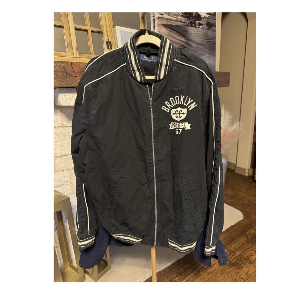 Polo Ralph Lauren PRL & Co Black Bomber Jacket Men's XLT Full Zip Logo Pockets